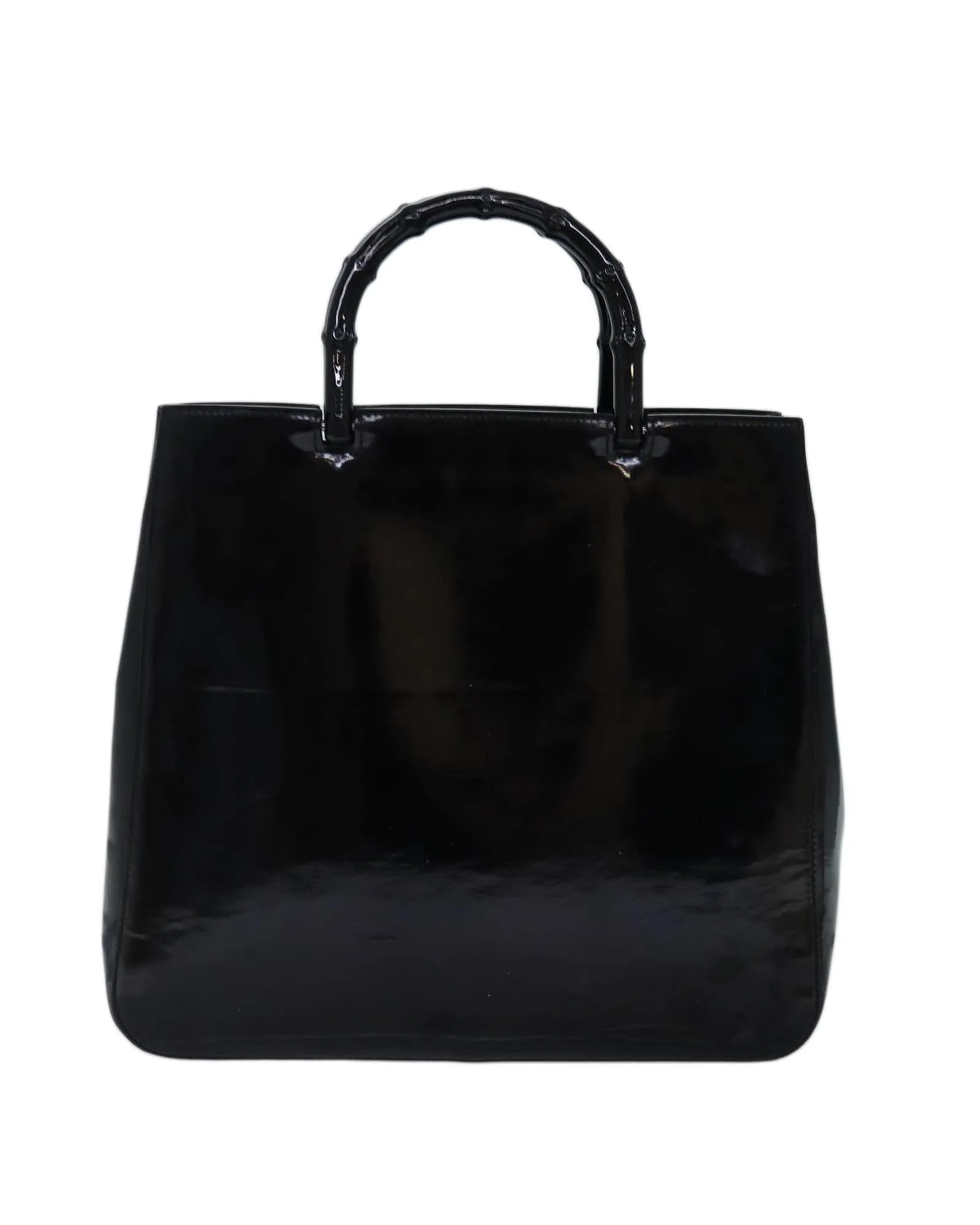 Enamel Black Hand Bag with Bamboo Handle - Authentic Italian Made Luxury Accessory