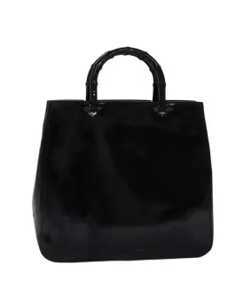 Enamel Black Hand Bag with Bamboo Handle - Authentic Italian Made Luxury Accessory