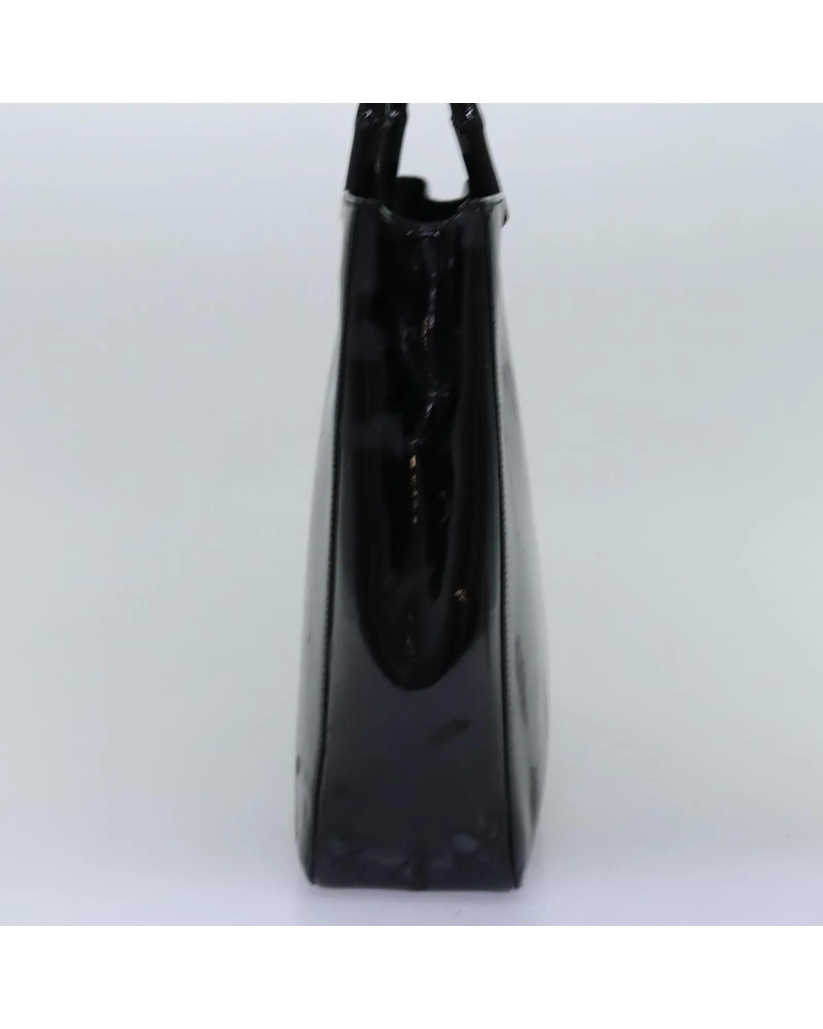 Enamel Black Hand Bag with Bamboo Handle - Authentic Italian Made Luxury Accessory