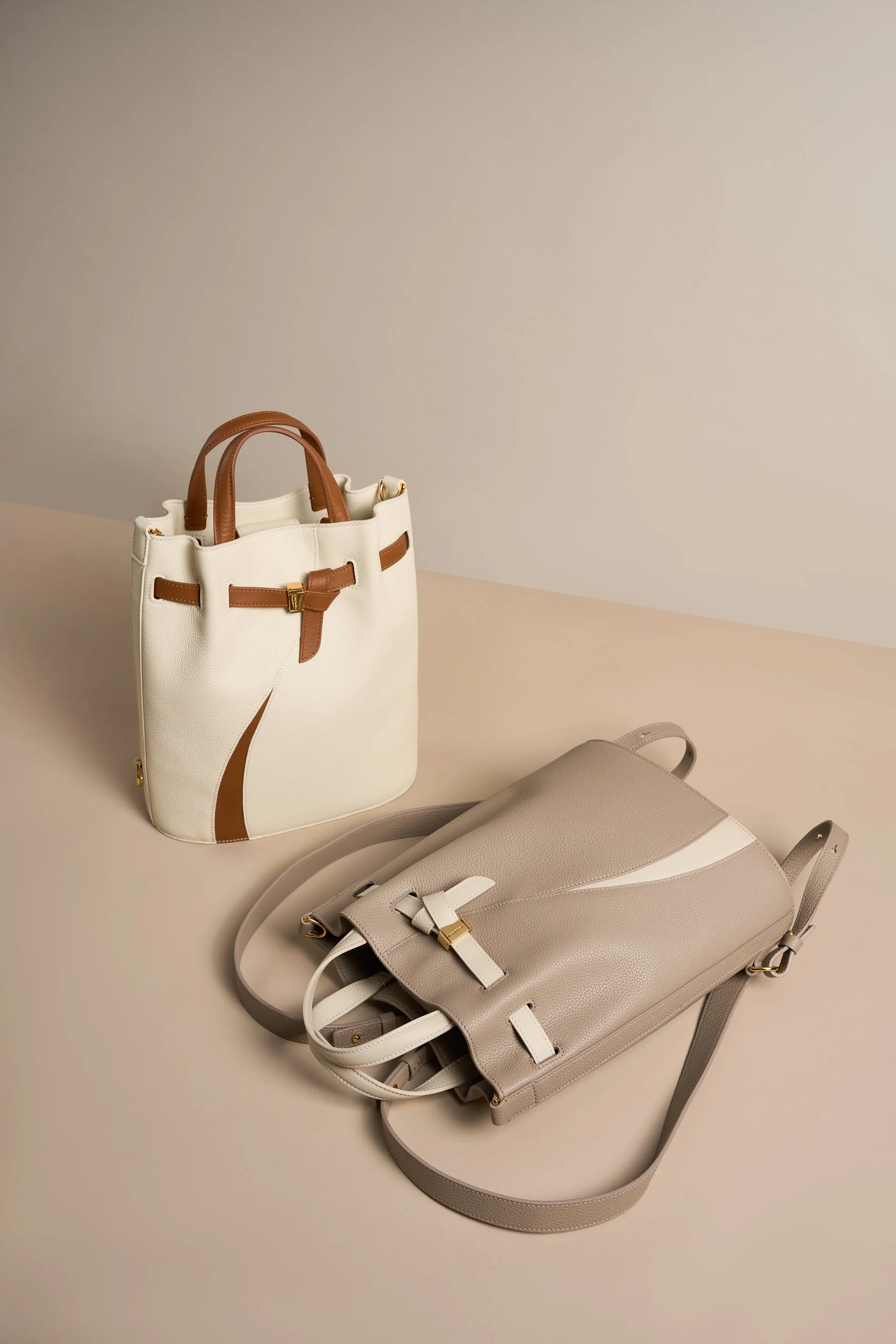 Functional Leather Bucket Bag Small Size