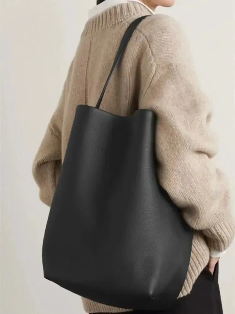 Genuine Leather Bucket Bag - High-Quality Cow Leather Shoulder Handbag