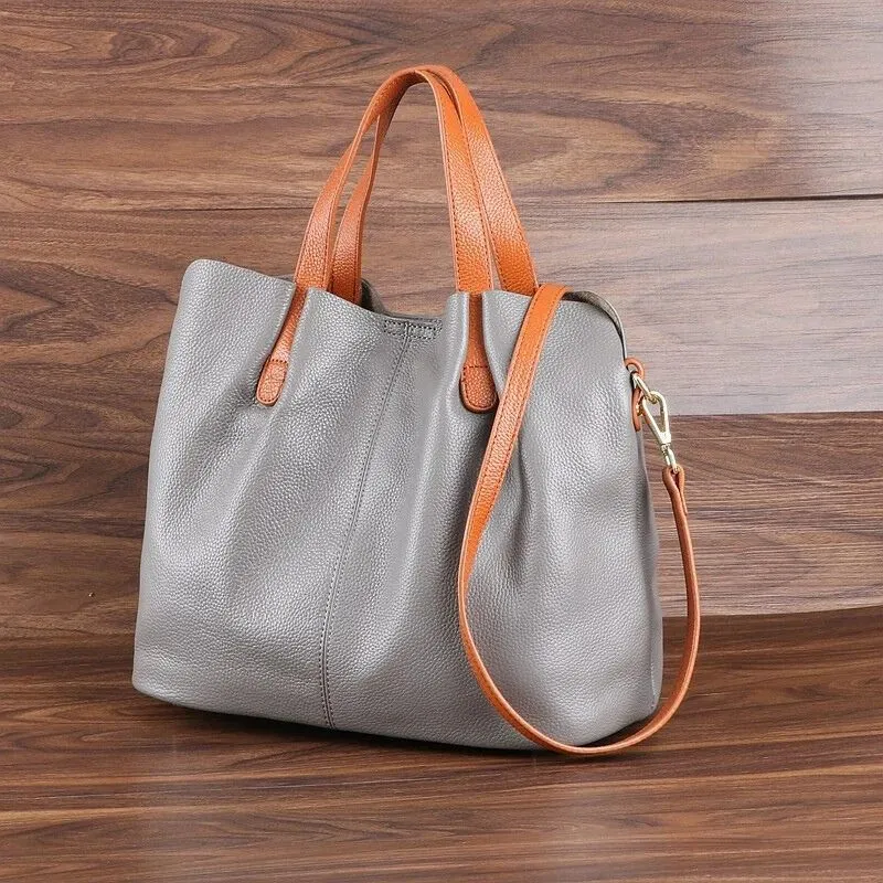 Genuine Leather Handbags Head Layer Cowhide Litchi Grain Women Handbag