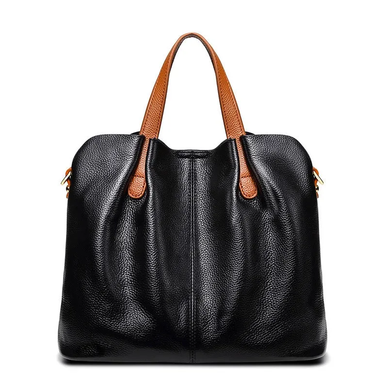 Genuine Leather Handbags Head Layer Cowhide Litchi Grain Women Handbag