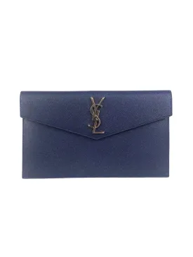 Grain De Poudre Calfskin Uptown Pouch in Blue Charron