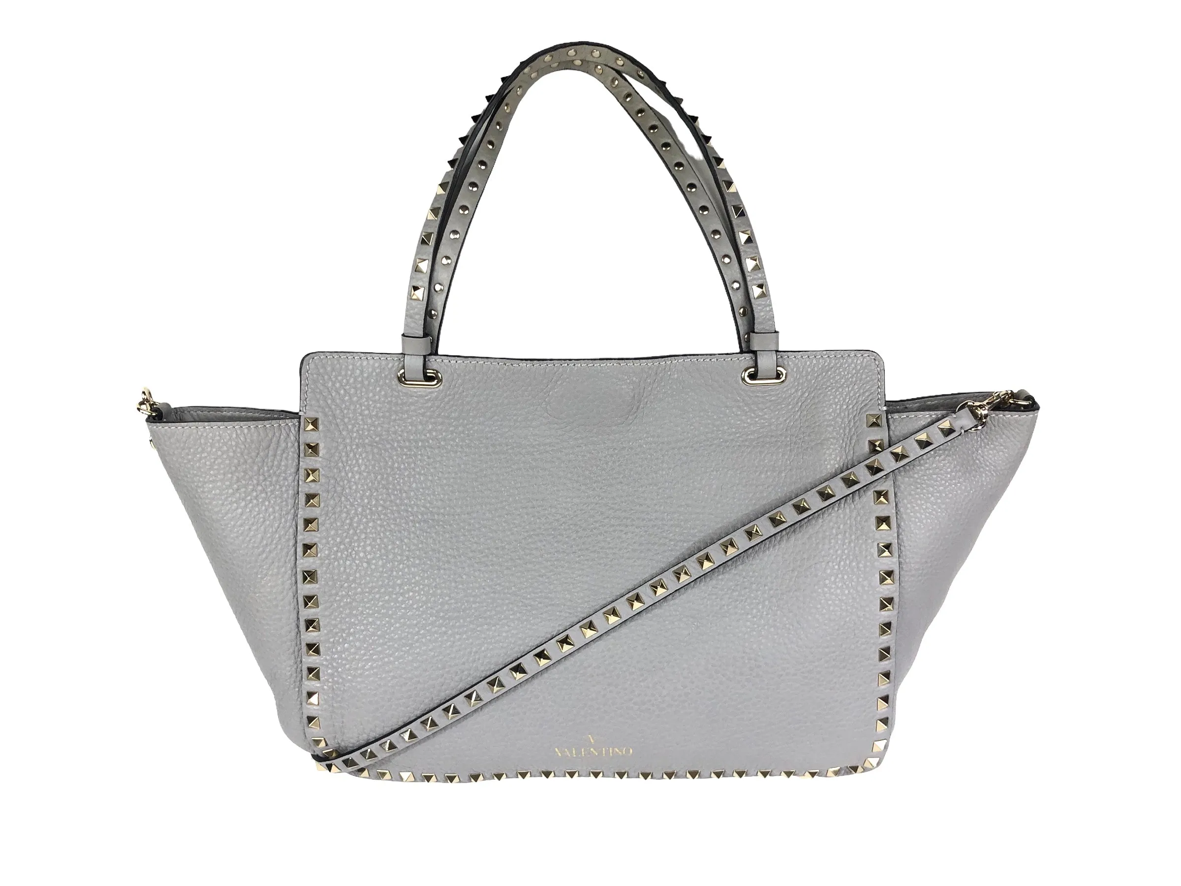 Grainy Calfskin Rockstud Medium Tote Bag