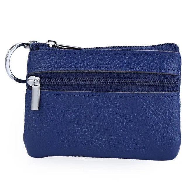 Guapabien Simple Unisex Wallets Money Holder Case Leather Double Zippers Change Purse Women Leather Small Coin Purse Key Ring