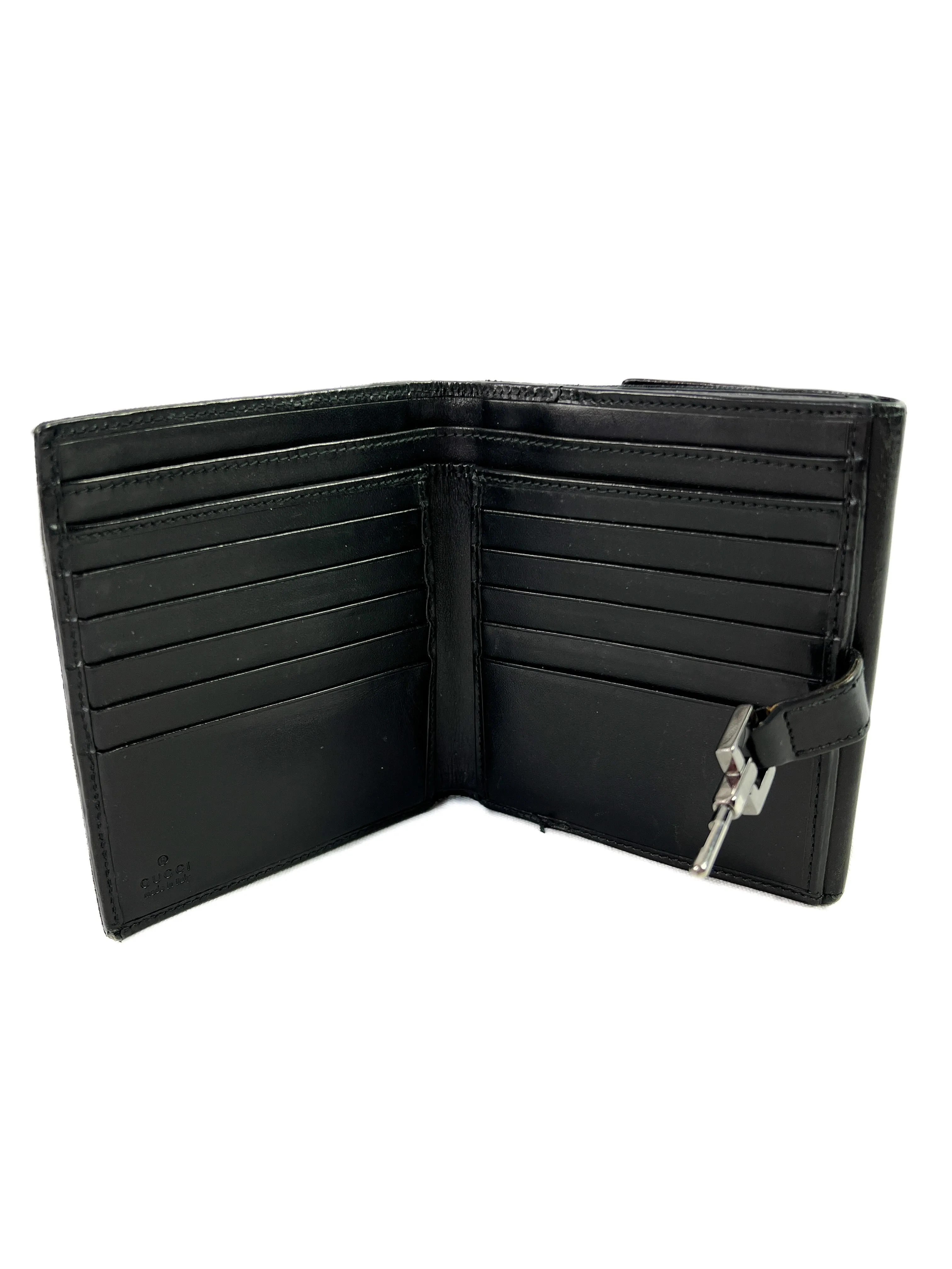 Gucci black signature cloth leather wallet