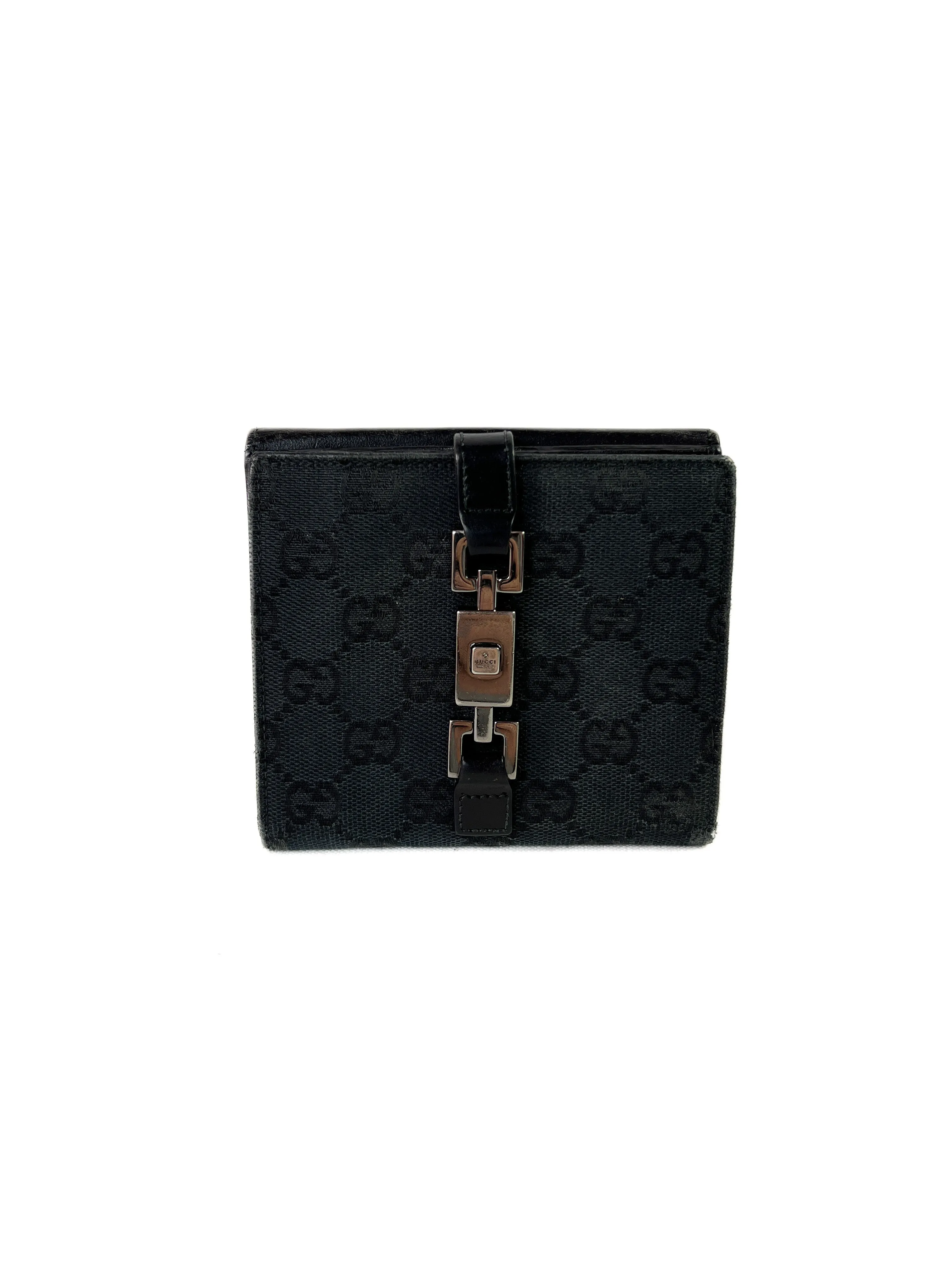 Gucci black signature cloth leather wallet