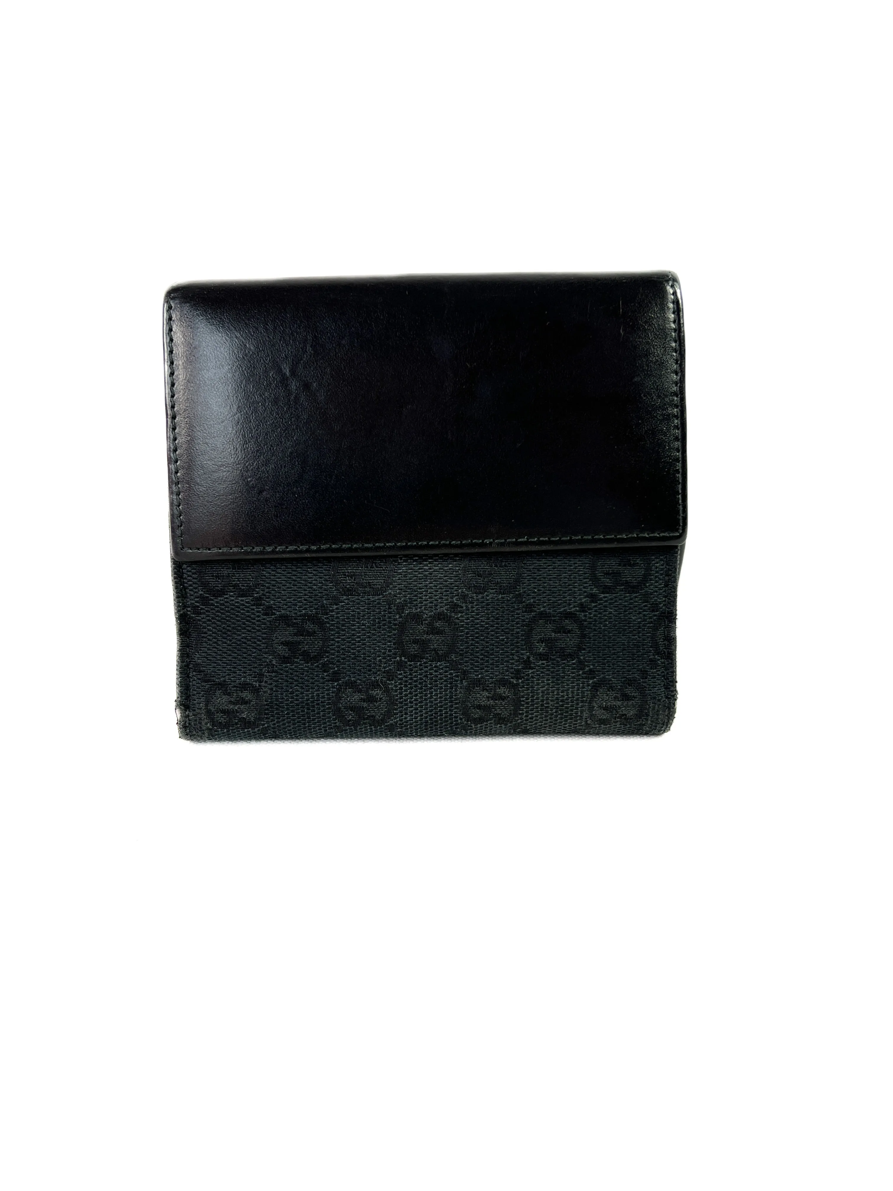 Gucci black signature cloth leather wallet