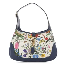 Gucci Jackie Flora Canvas White Blue Agata Hobo Bag