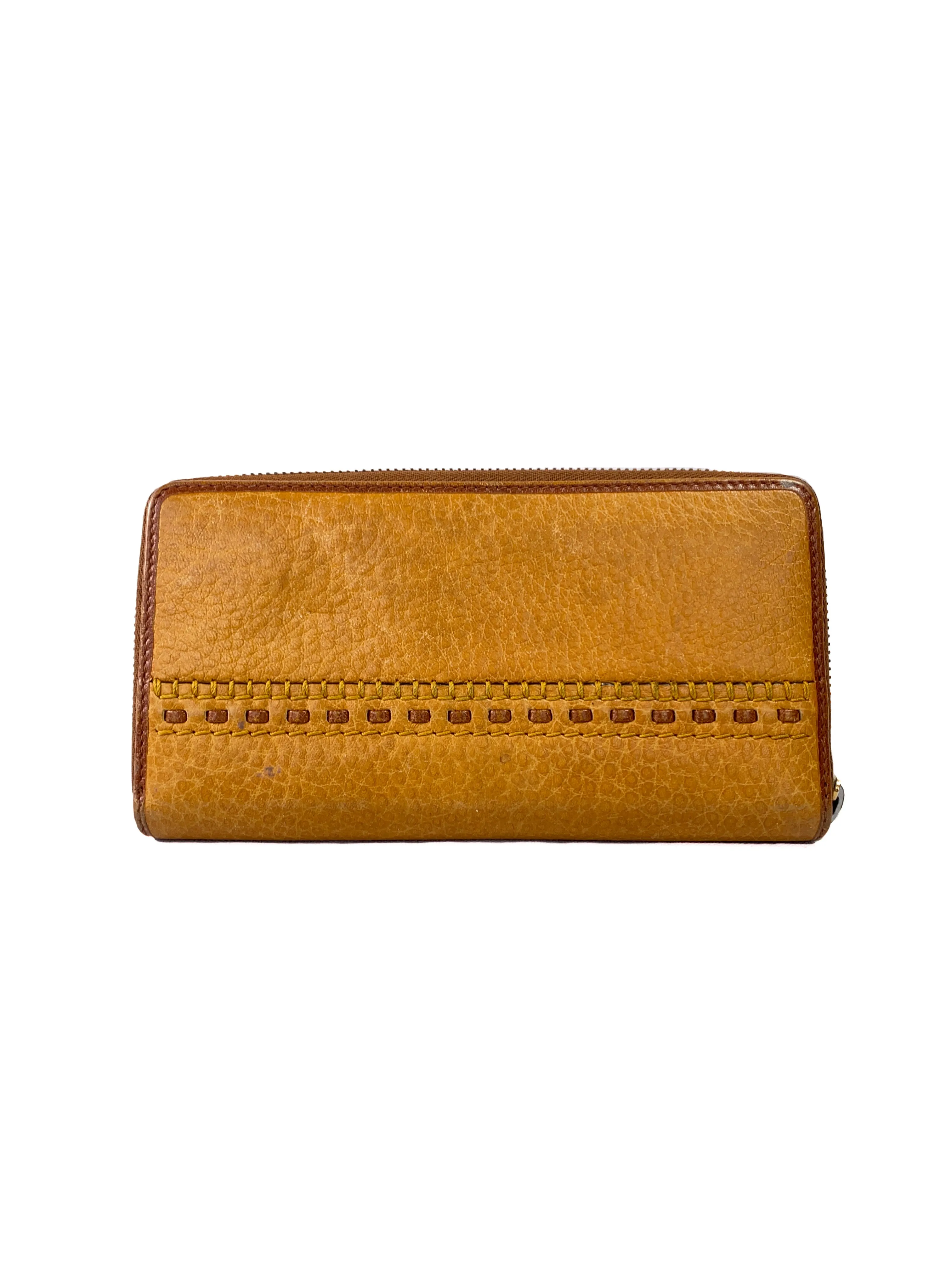 Gucci mustard yellow leather crafty zip around wallet