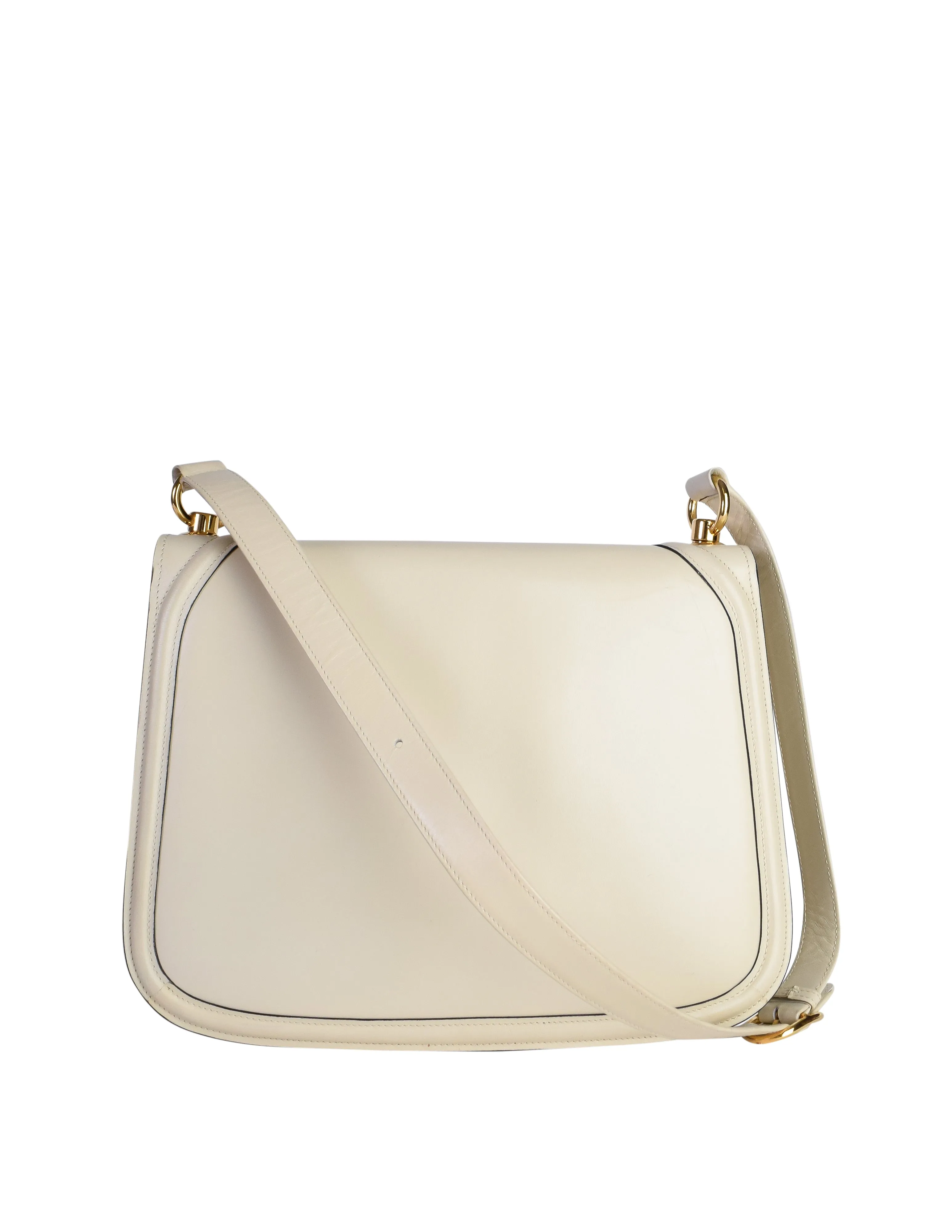 Gucci Vintage Blondie Creamy Off White Leather Large Gold GG Logo Shoulder Bag