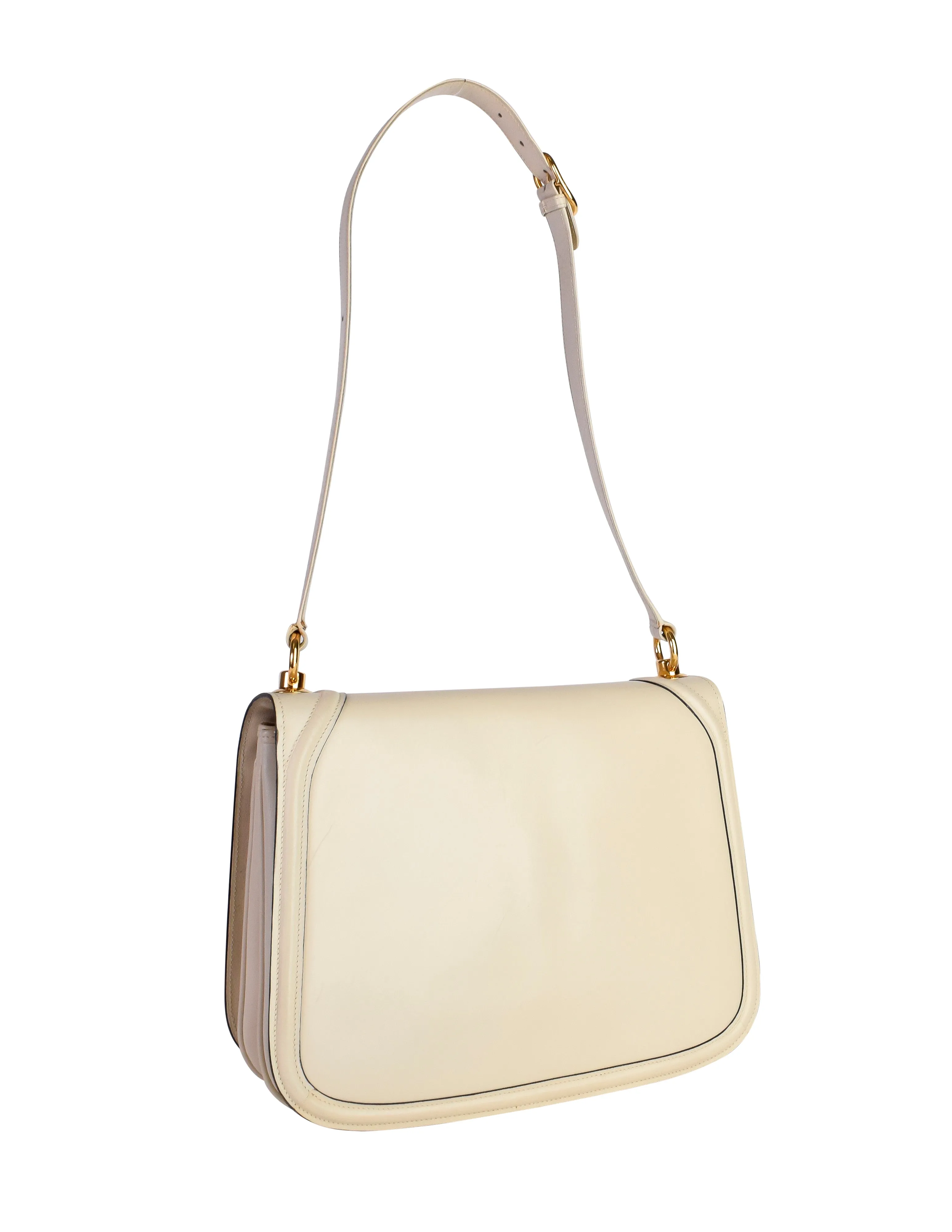 Gucci Vintage Blondie Creamy Off White Leather Large Gold GG Logo Shoulder Bag