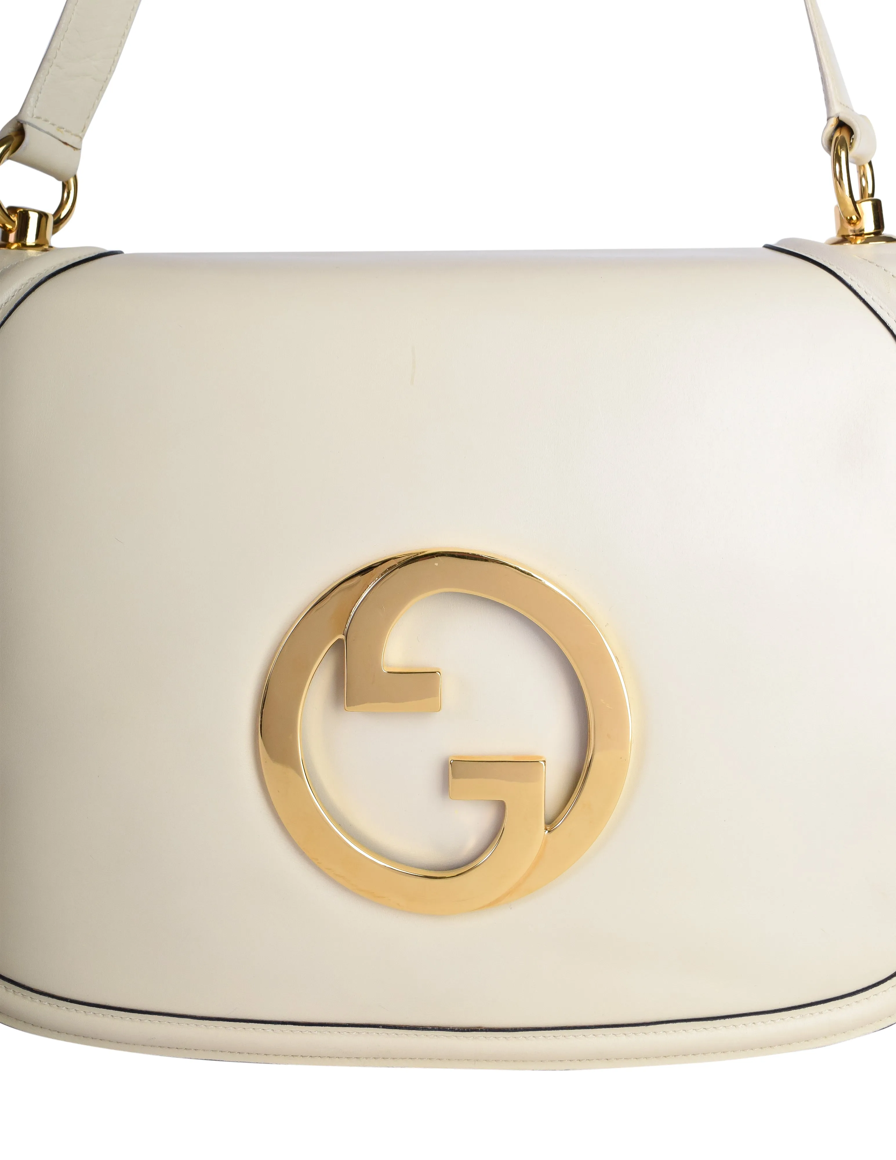 Gucci Vintage Blondie Creamy Off White Leather Large Gold GG Logo Shoulder Bag