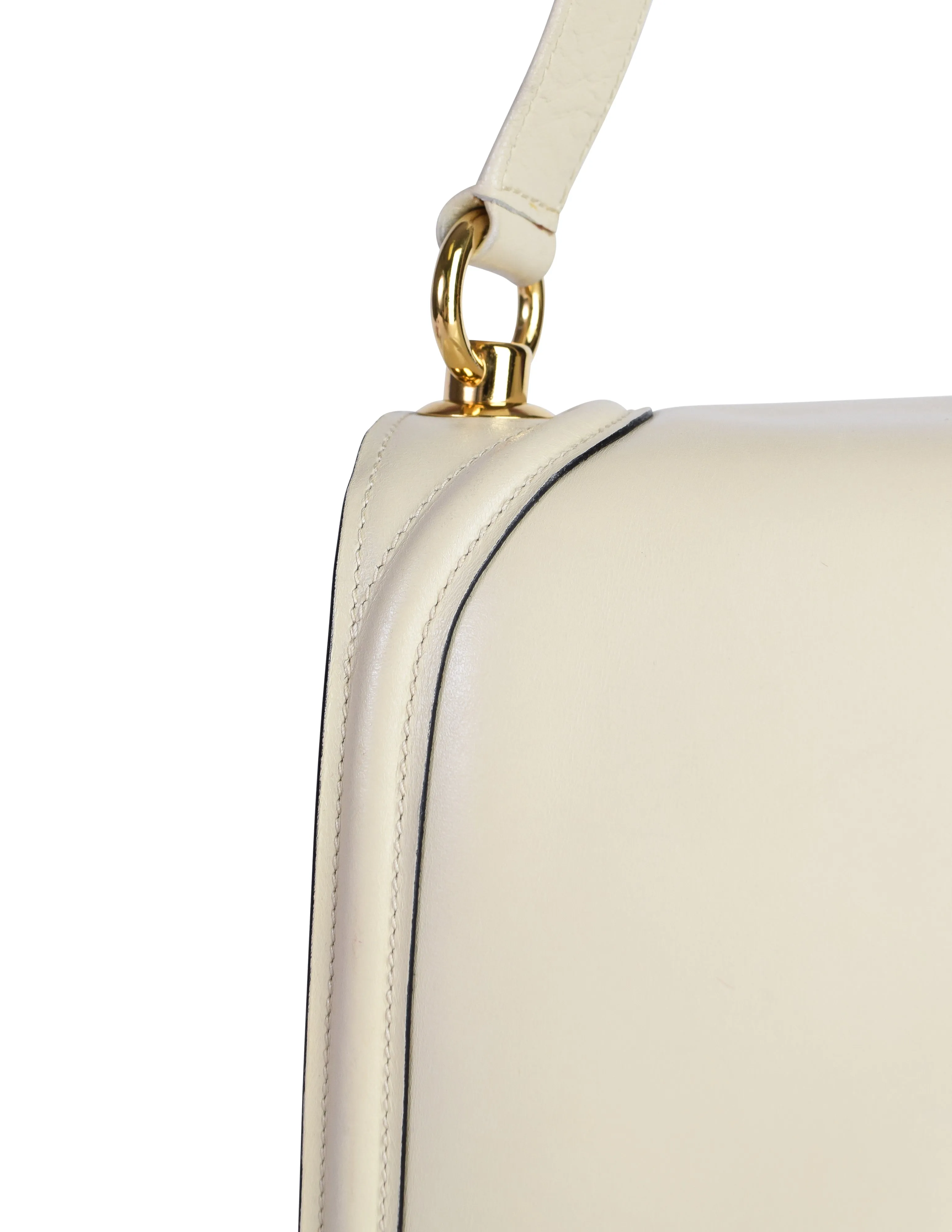 Gucci Vintage Blondie Creamy Off White Leather Large Gold GG Logo Shoulder Bag