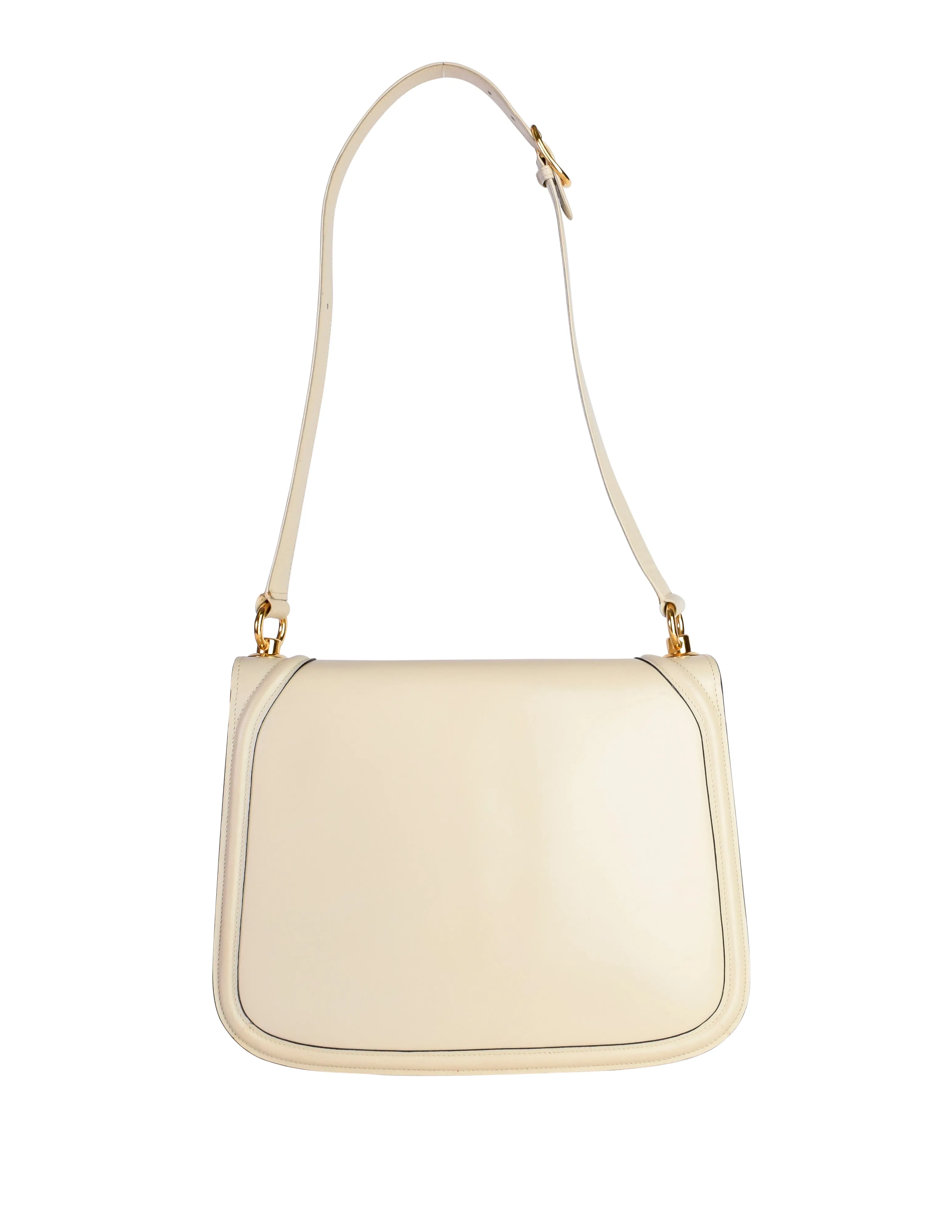 Gucci Vintage Blondie Creamy Off White Leather Large Gold GG Logo Shoulder Bag