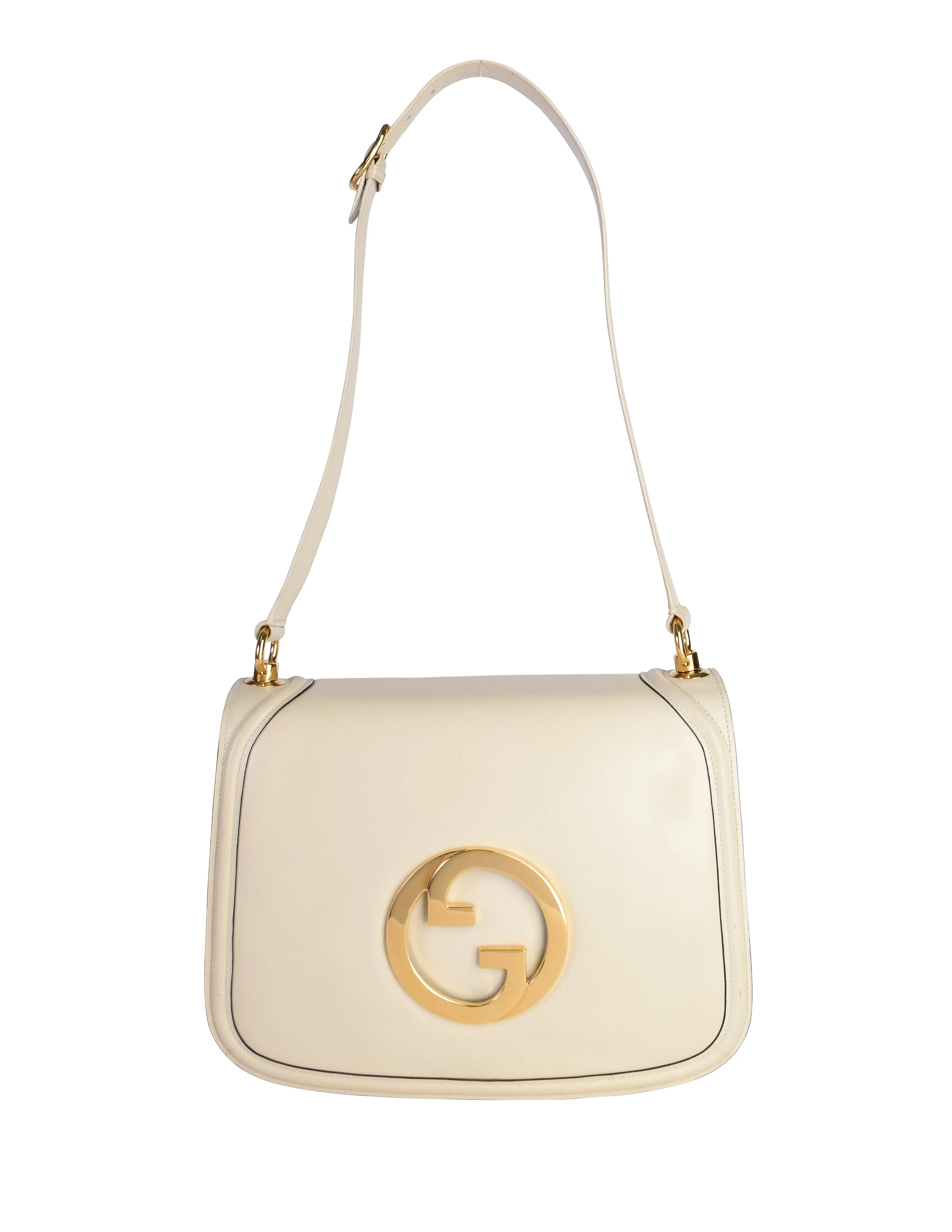 Gucci Vintage Blondie Creamy Off White Leather Large Gold GG Logo Shoulder Bag