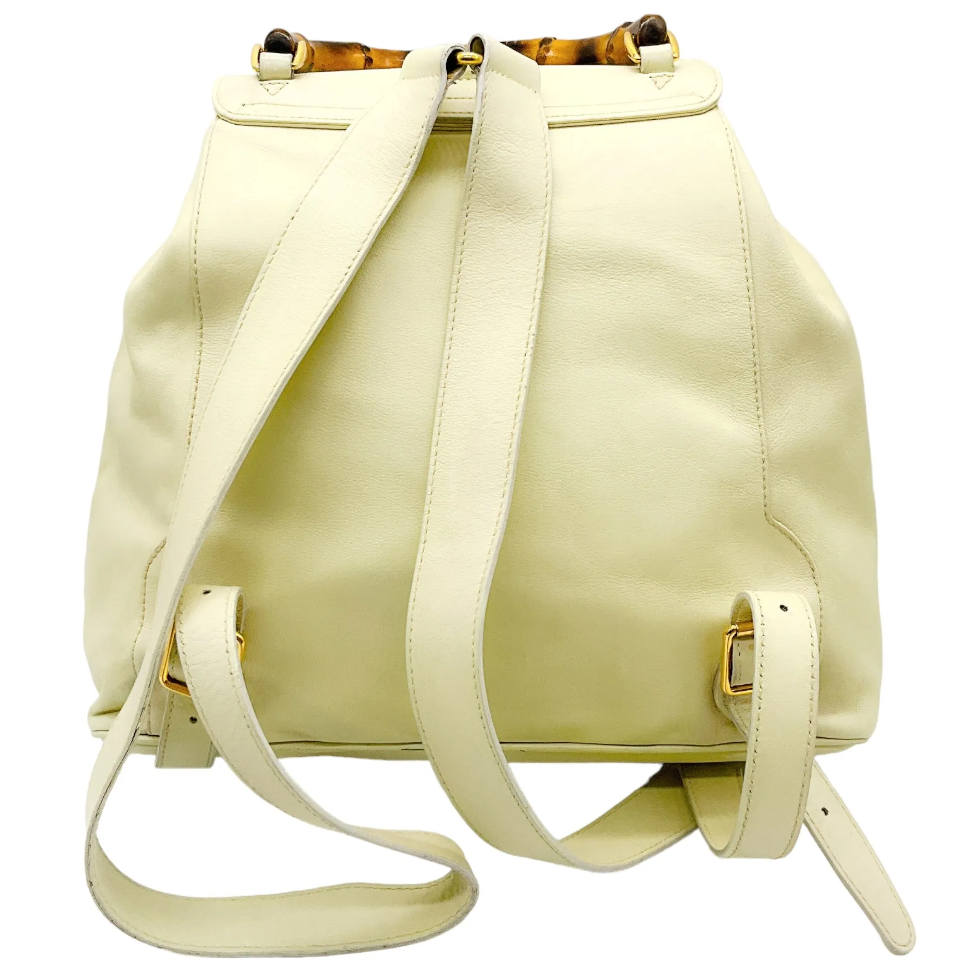 Gucci Vintage Cream Leather Backpack with Bamboo Handle