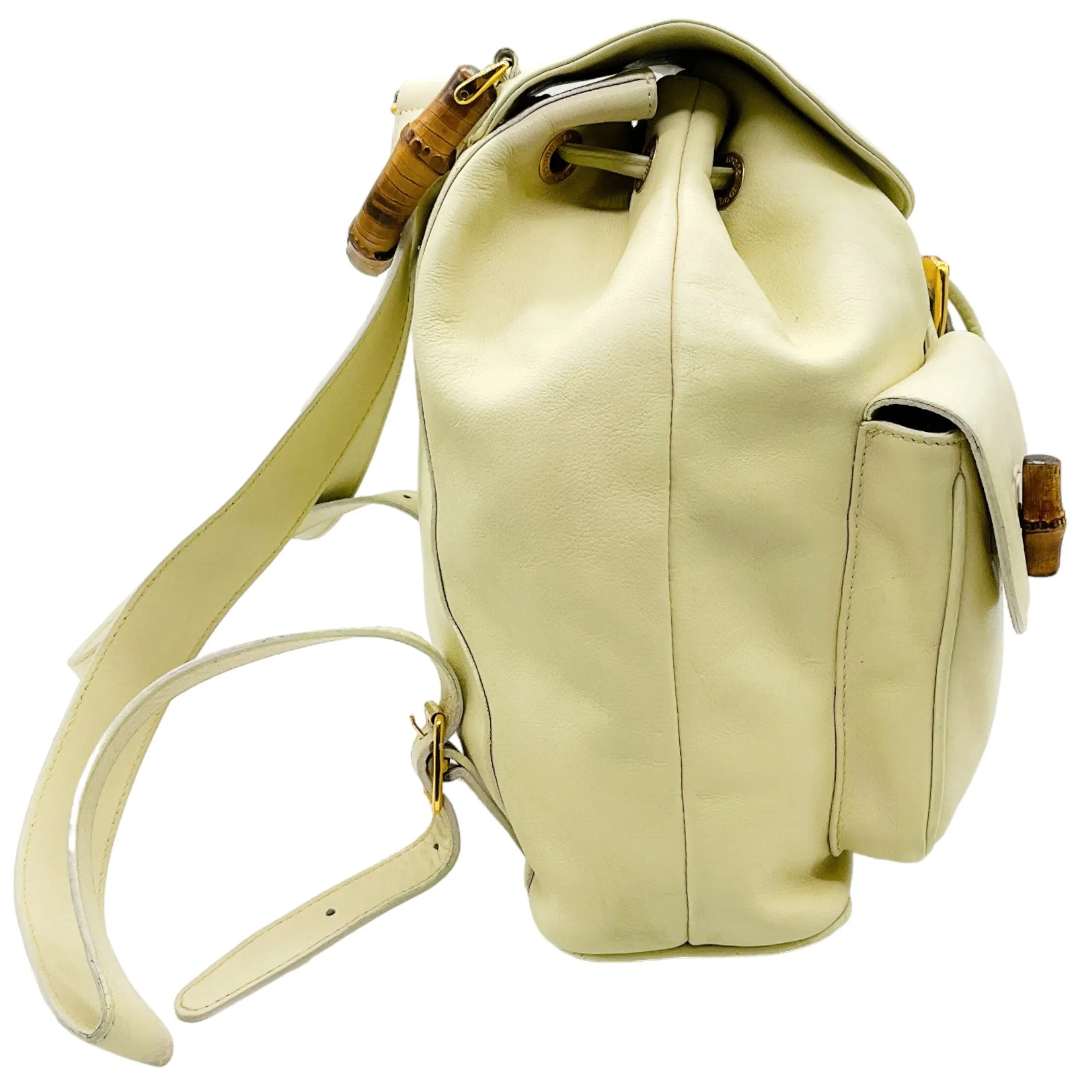 Gucci Vintage Cream Leather Backpack with Bamboo Handle