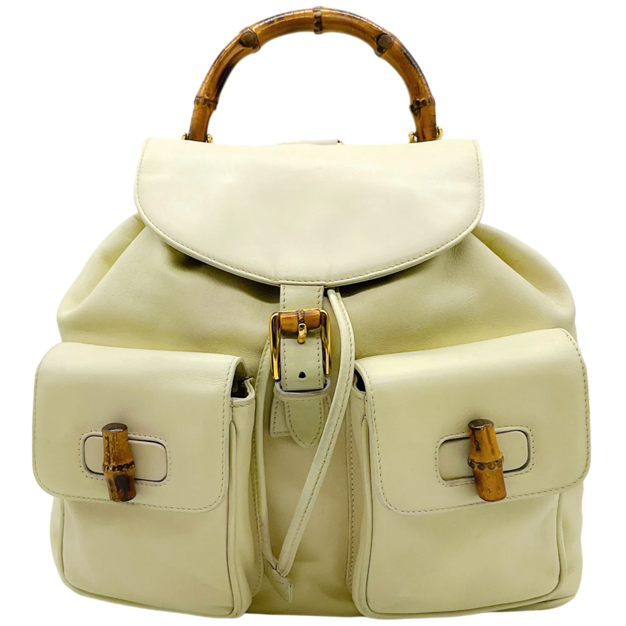 Gucci Vintage Cream Leather Backpack with Bamboo Handle