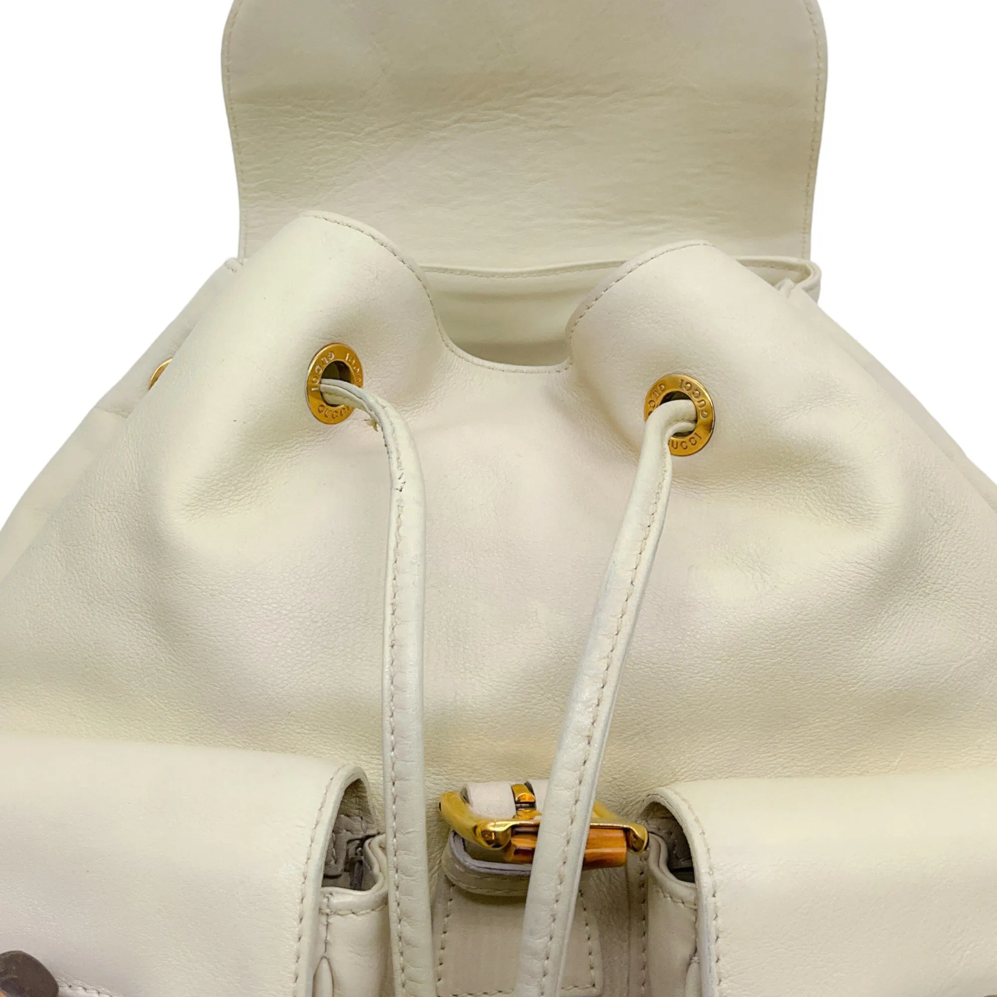 Gucci Vintage Cream Leather Backpack with Bamboo Handle