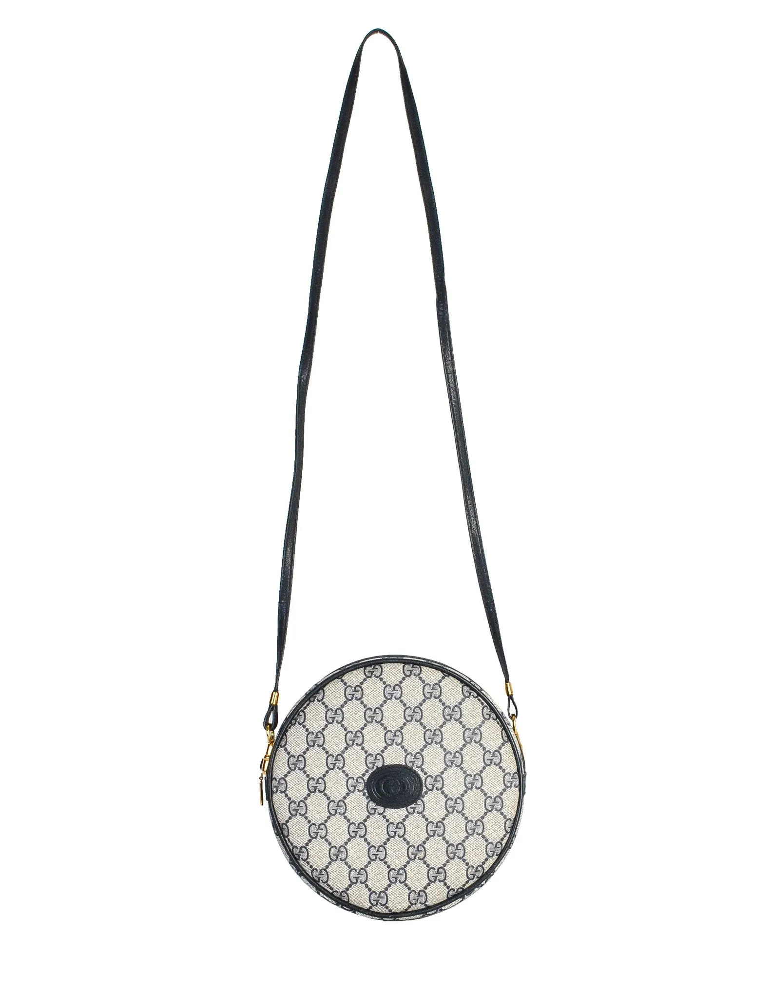 Gucci Vintage Round Navy Blue Monogram Leather Bag