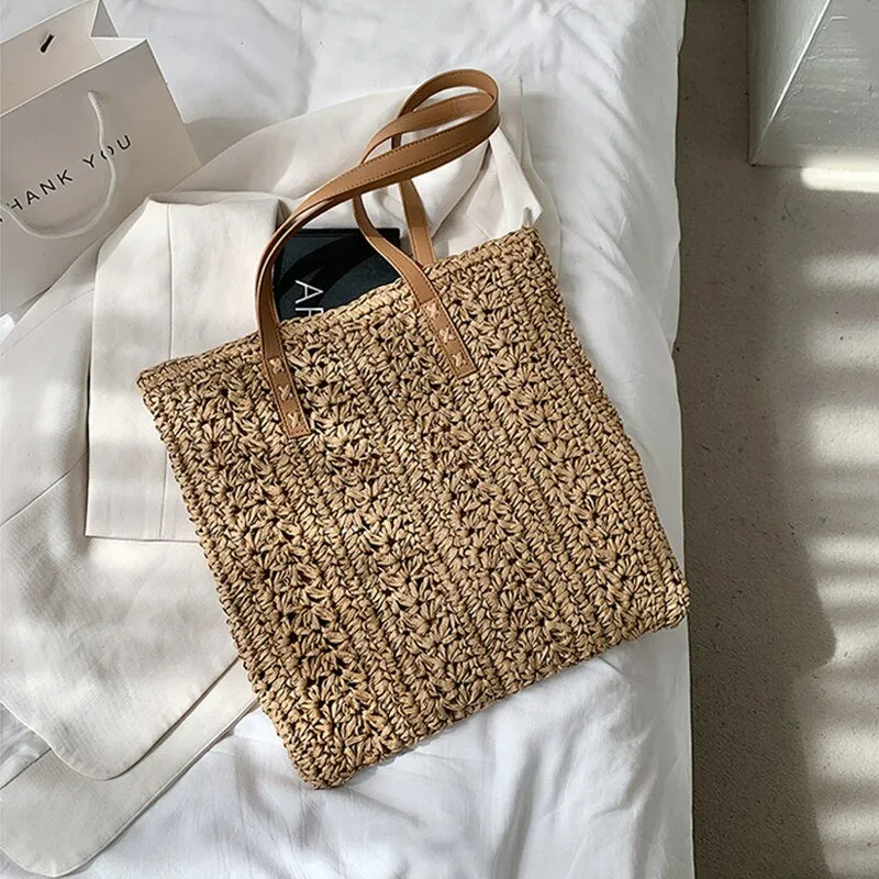 Handmade Square Straw Beach Bag