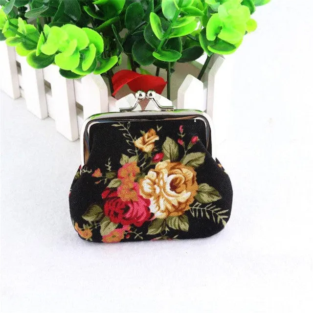 Hot Women Cute Coin Purse Retro Vintage Flower Canvas Small Wallet Girls Change Pocket Pouch Hasp Keys Bag Metal Bar Opening New