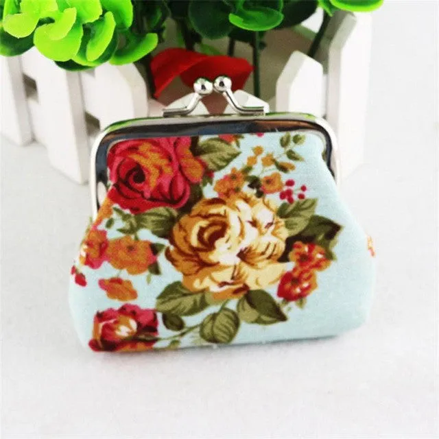 Hot Women Cute Coin Purse Retro Vintage Flower Canvas Small Wallet Girls Change Pocket Pouch Hasp Keys Bag Metal Bar Opening New