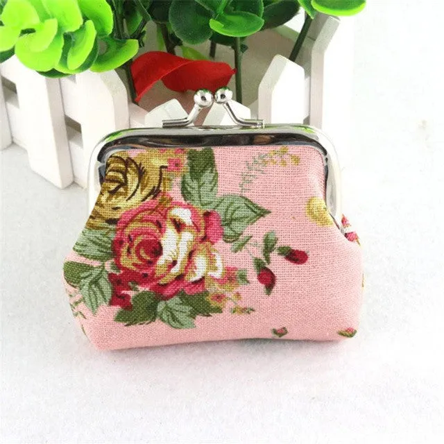 Hot Women Cute Coin Purse Retro Vintage Flower Canvas Small Wallet Girls Change Pocket Pouch Hasp Keys Bag Metal Bar Opening New