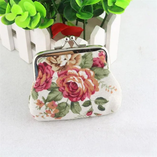 Hot Women Cute Coin Purse Retro Vintage Flower Canvas Small Wallet Girls Change Pocket Pouch Hasp Keys Bag Metal Bar Opening New