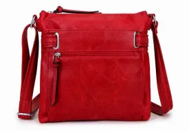 LARGE RED MULTI COMPARTMENT CROSS BODY OVER SHOULDER BAG WITH LONG STRAP