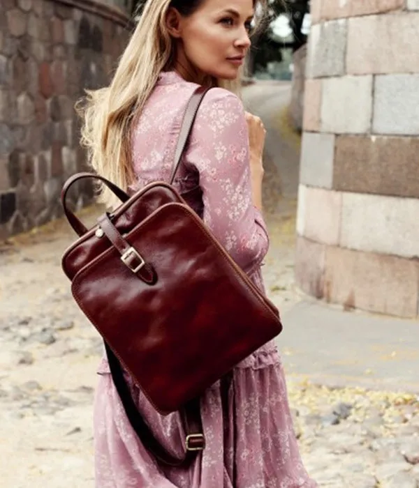 Leather Backpack - Brown Convertible