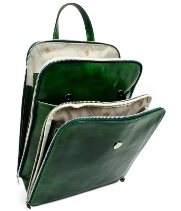 Leather Backpack - Green Convertible