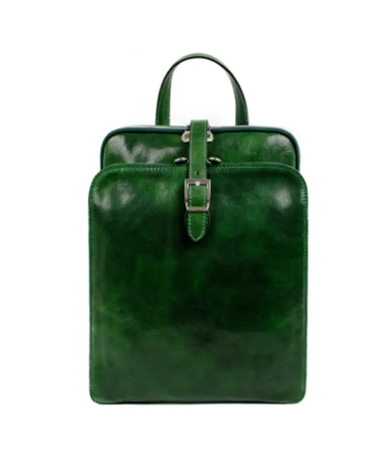 Leather Backpack - Green Convertible