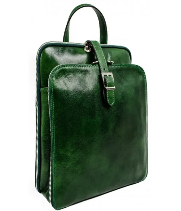 Leather Backpack - Green Convertible