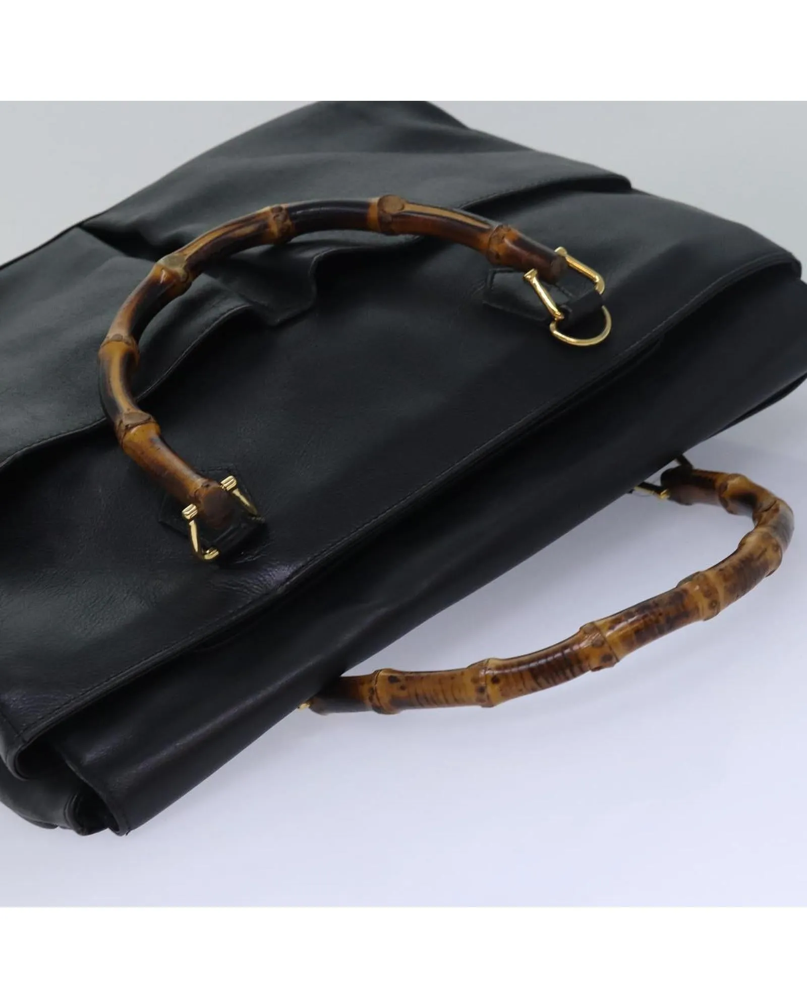 Leather Bamboo Handle Hand Bag