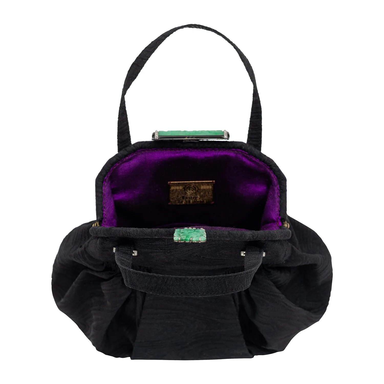 London Bags Vintage Black Silk Evening Bag with Jade Diamond and Platinum