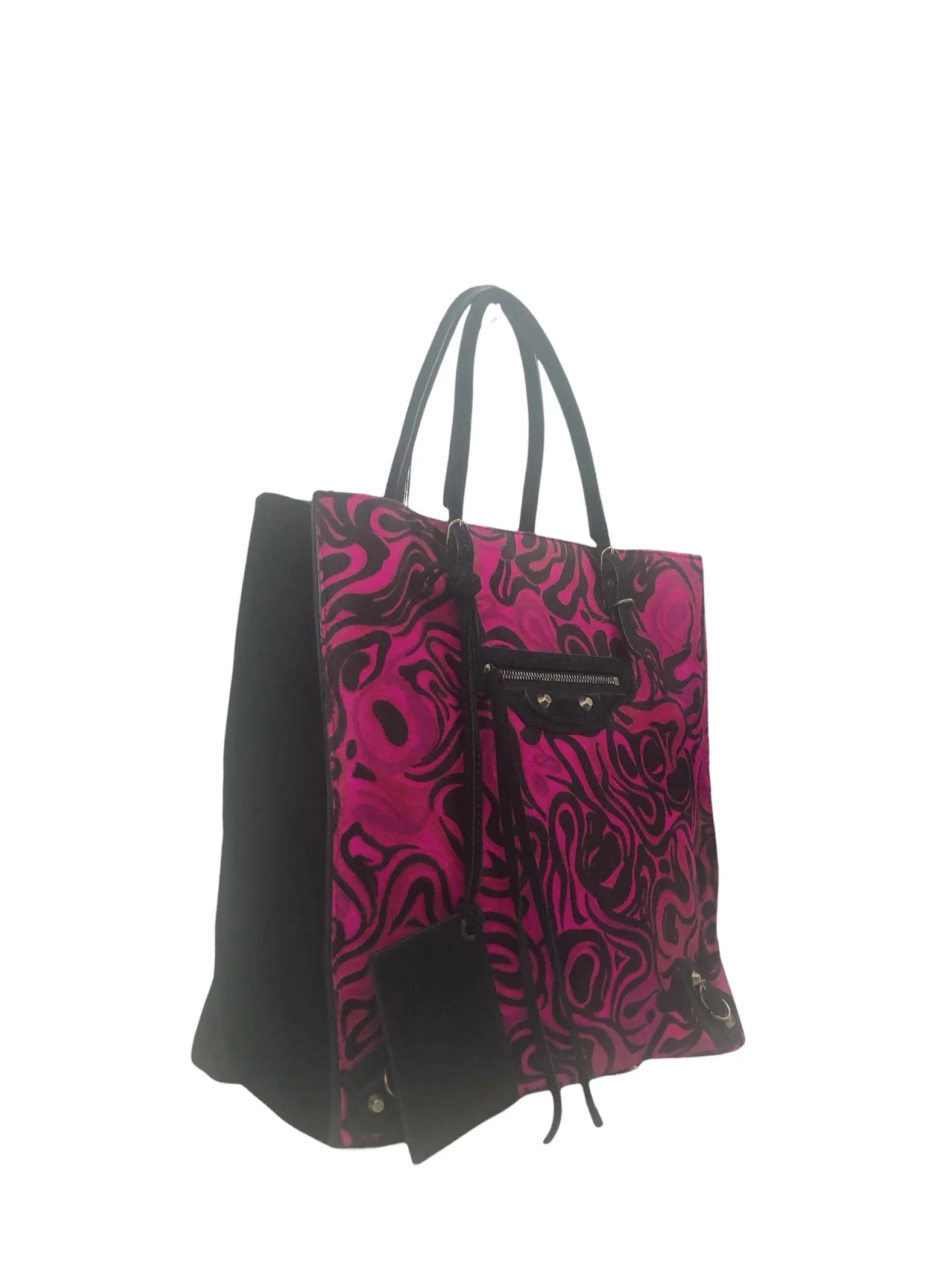 Magenta and Black Calf Hair and Suede Tote Bag