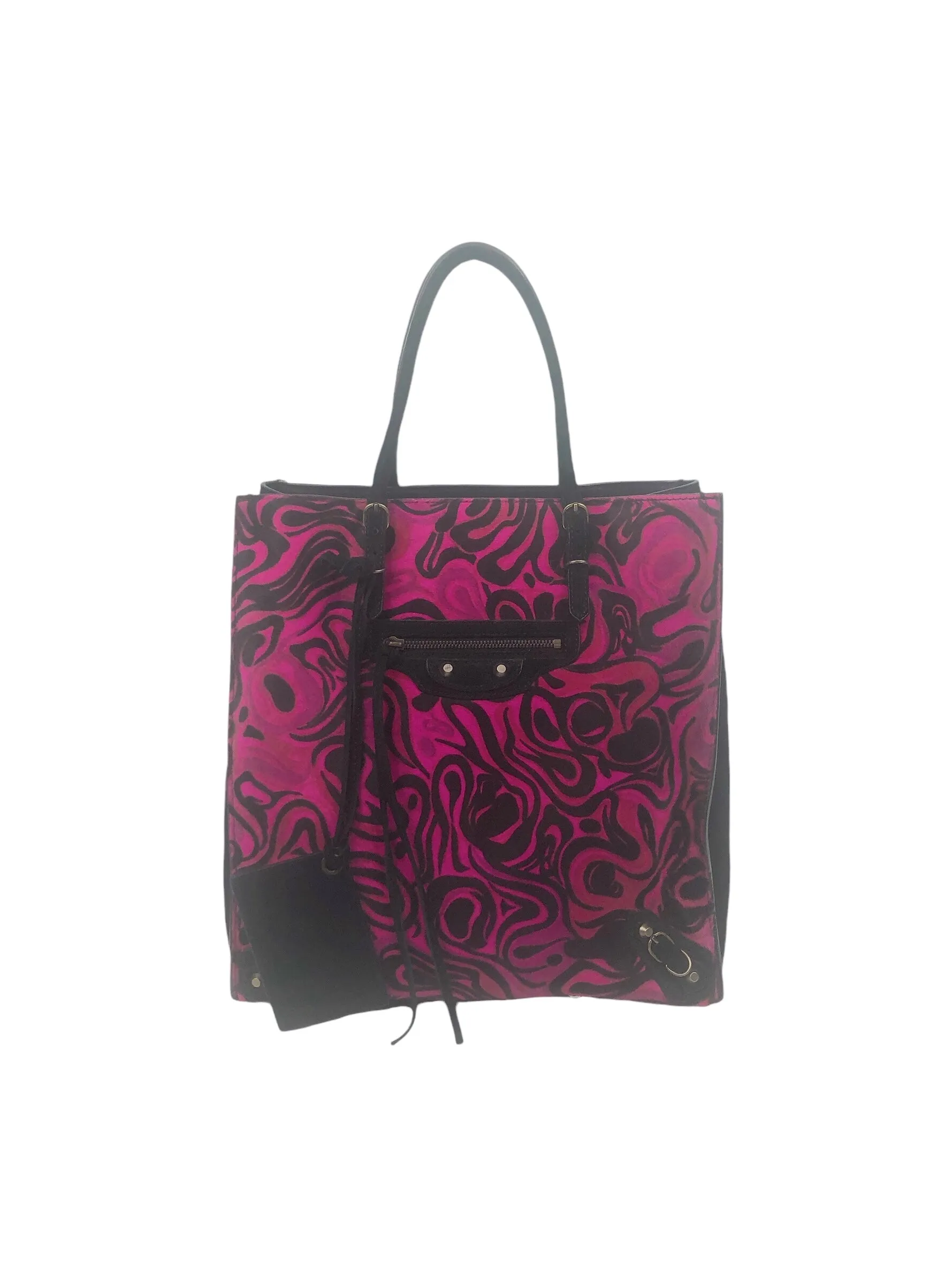 Magenta and Black Calf Hair and Suede Tote Bag