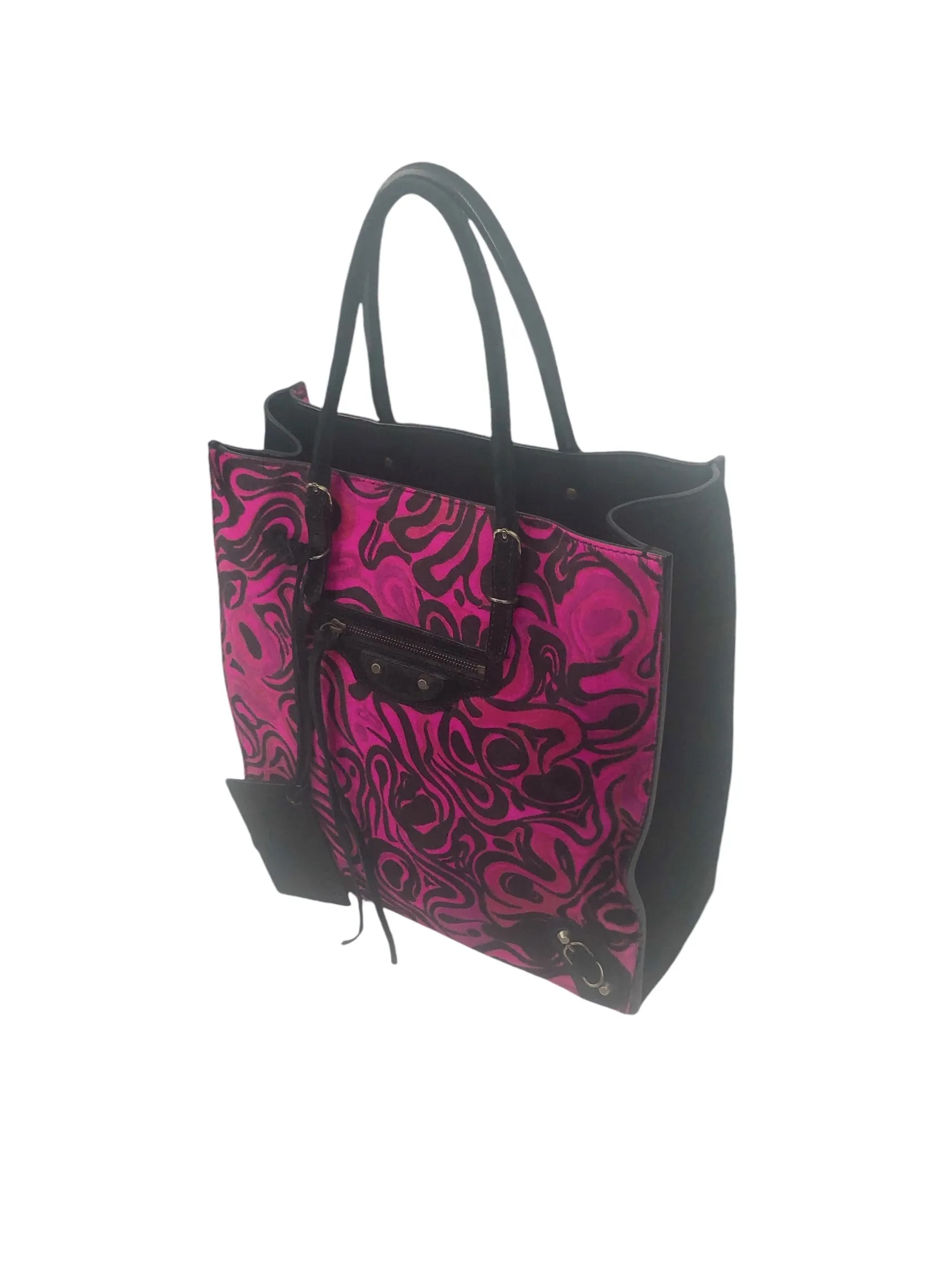 Magenta and Black Calf Hair and Suede Tote Bag