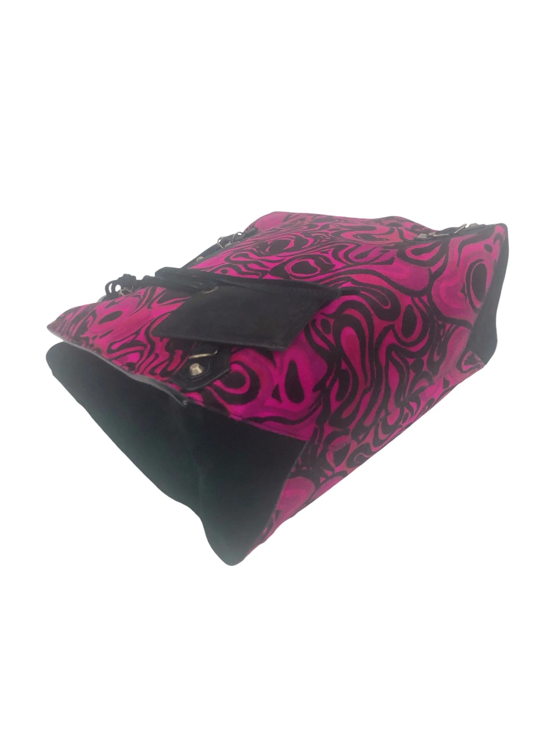 Magenta and Black Calf Hair and Suede Tote Bag