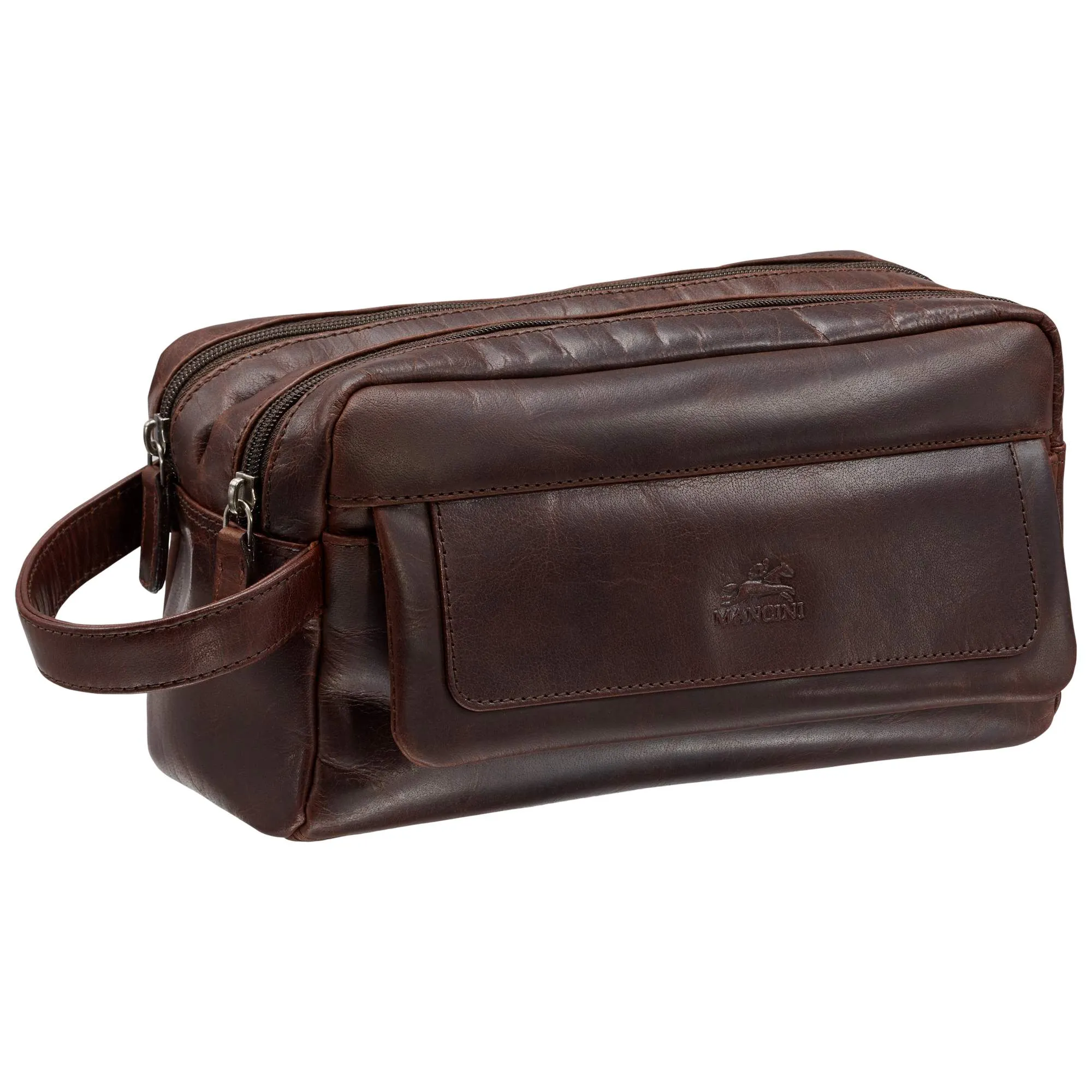 Mancini Leather Buffalo Dual Top Zipper Toiletry Bag