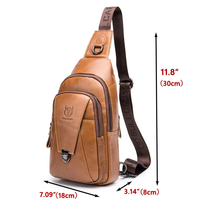 Men's Street style Large Capacity Genuine Leather Chest Bag