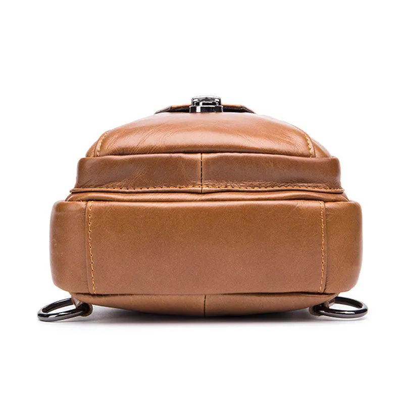 Men's Street style Large Capacity Genuine Leather Chest Bag