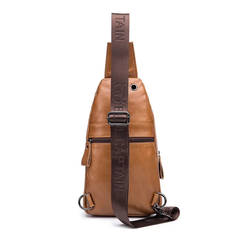 Men's Street style Large Capacity Genuine Leather Chest Bag