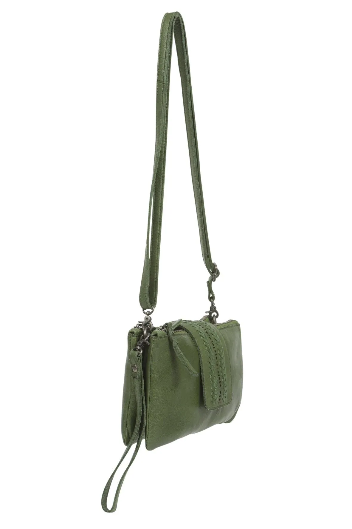 Modapelle - LEATHER SHOULDER/CROSSBODY/WRISTLET BAG - GREEN