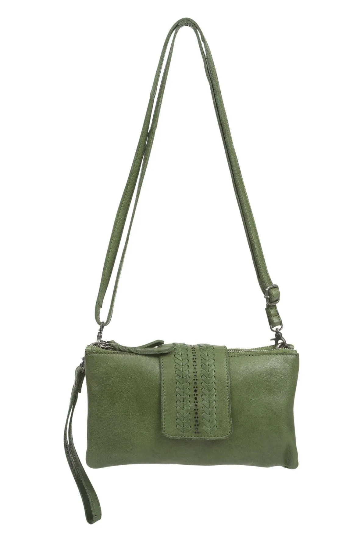 Modapelle - LEATHER SHOULDER/CROSSBODY/WRISTLET BAG - GREEN