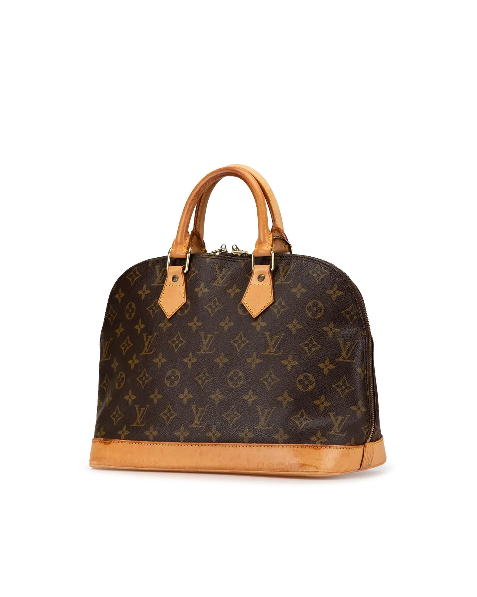 Monogram Canvas Alma PM with Leather Handles and Top Zip Closure