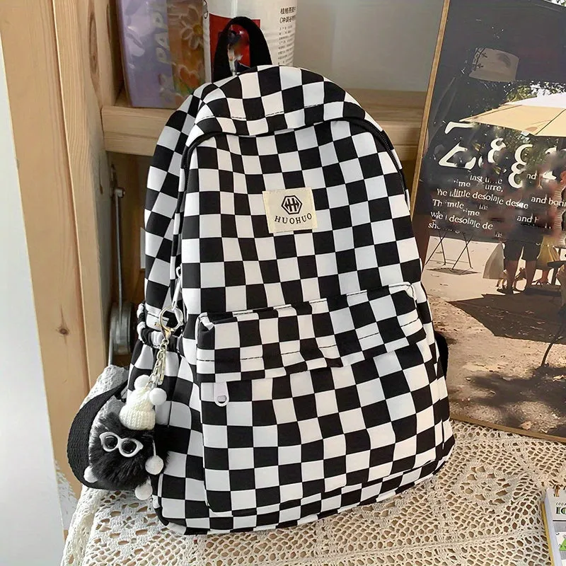 Multifunctional Checkered Travel Backpack  Spacious and Stylish